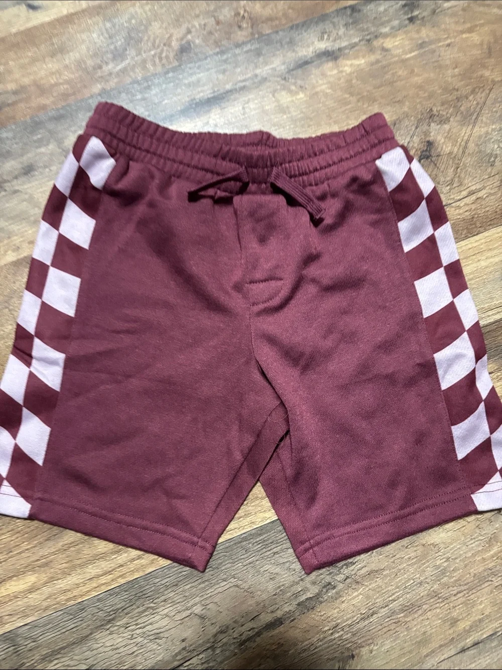 “Art Class” | S 6/7 | Maroon Shorts with Light Pink Checker Side Panels